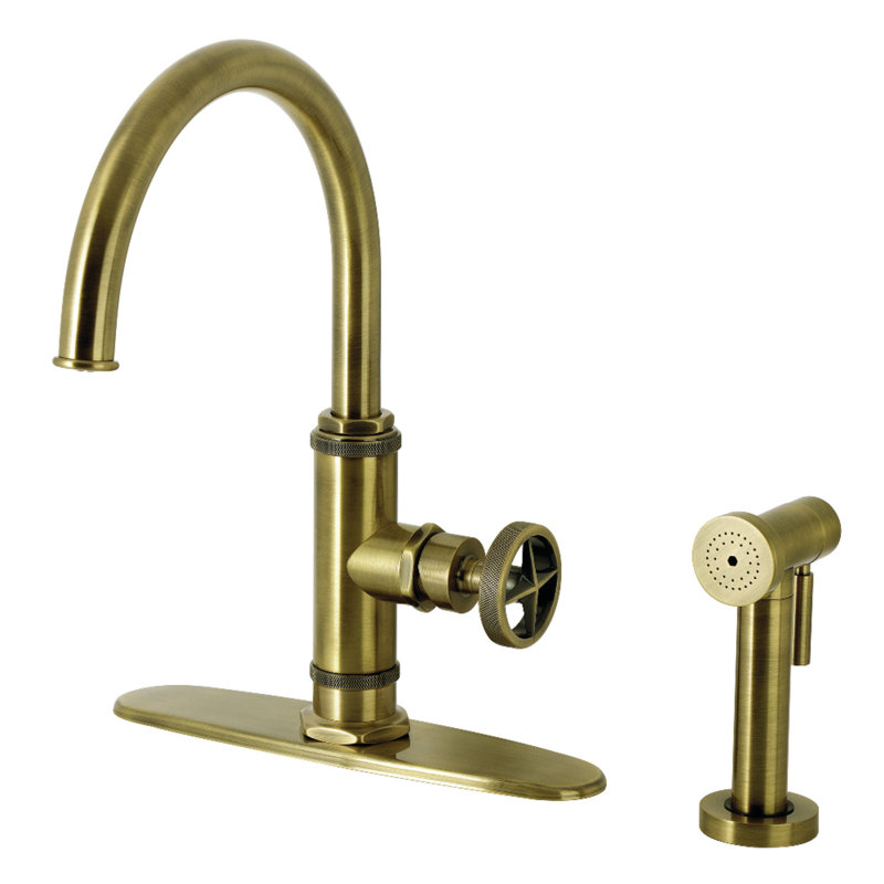 Kingston Brass Ostro Single-Handle Deck Mount Kitchen Faucet, Antique Brass