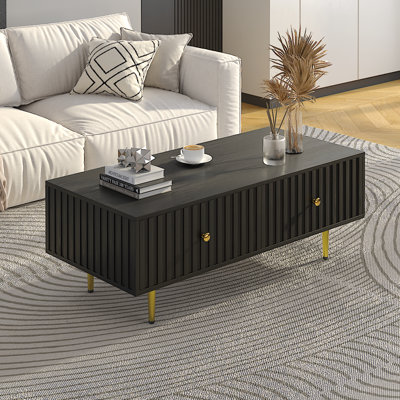 Modern Rectangle Coffee Table with 2 Large Drawers  for Living Room and Small Spaces