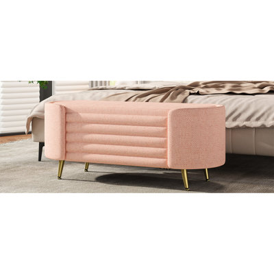 Banc de rangement ovale rose moderne avec revêtement en chenille, grand rangement caché et siège rembourré de 3 pouces pour la chambre à coucher Compartiments rembourrés avec sièges confortables