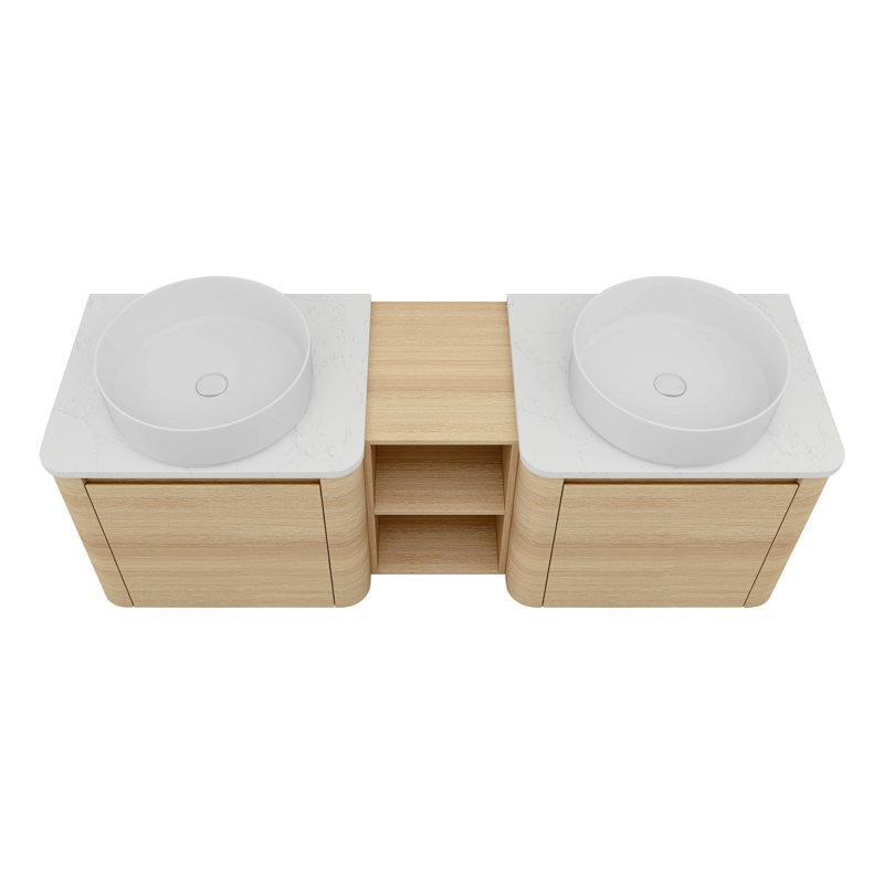 Meuble-lavabo mural 60 po avec lavabo d'art en céramique et 1 tablette de rangement, porte à fermeture en douceur, contreplaqué