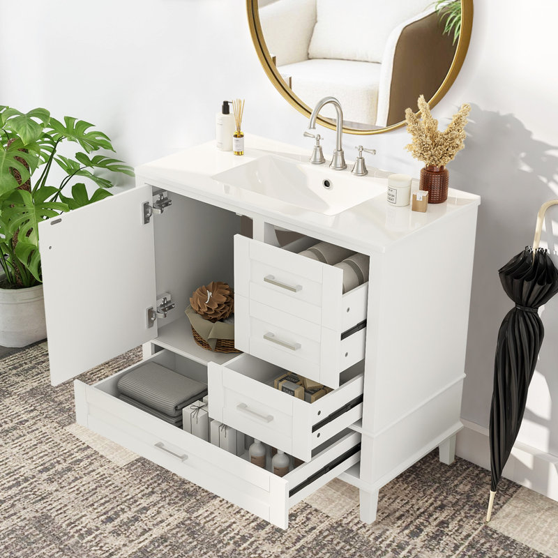Meuble-lavabo moderne 36 "avec lavabo en céramique, Blanc