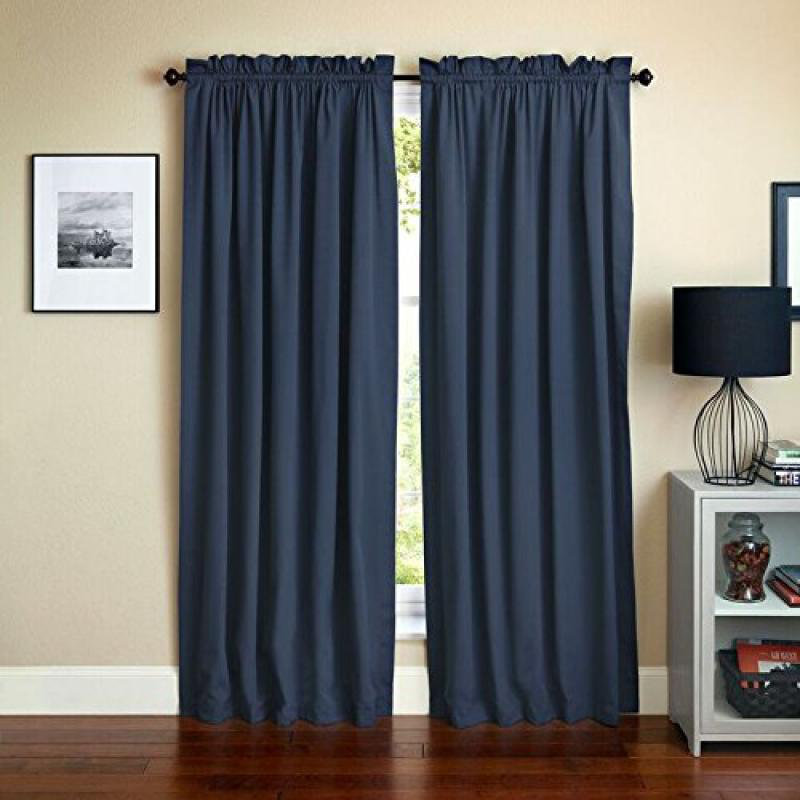 Currahee Cotton Blend Room Darkening Curtain Pair, Navy Blue, 52" W x 63" L
