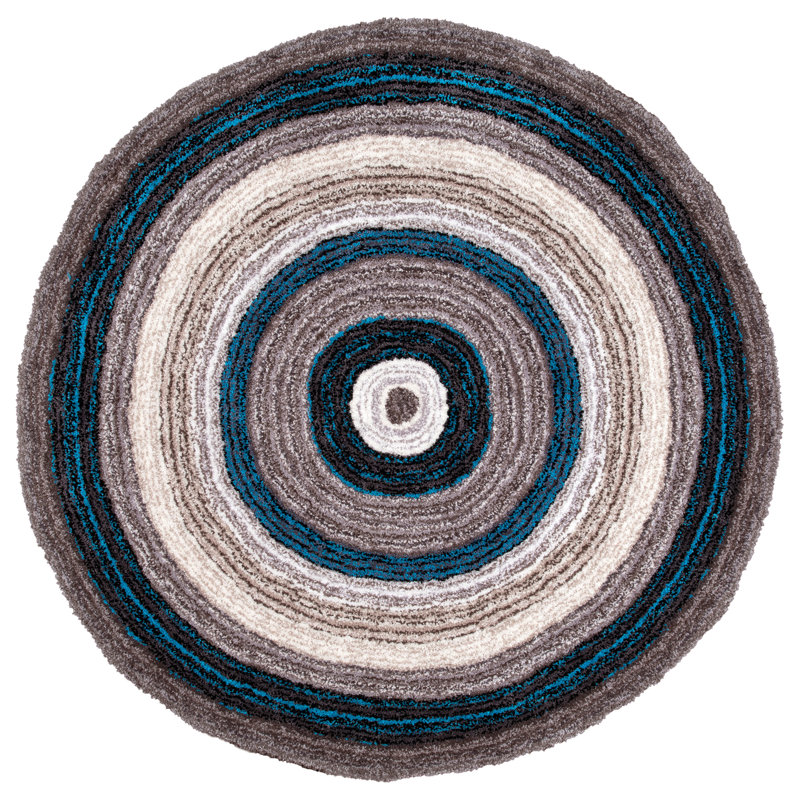 City Striped Shag Tufted Performance Brown/Teal/Blue Rug, Round 5'
