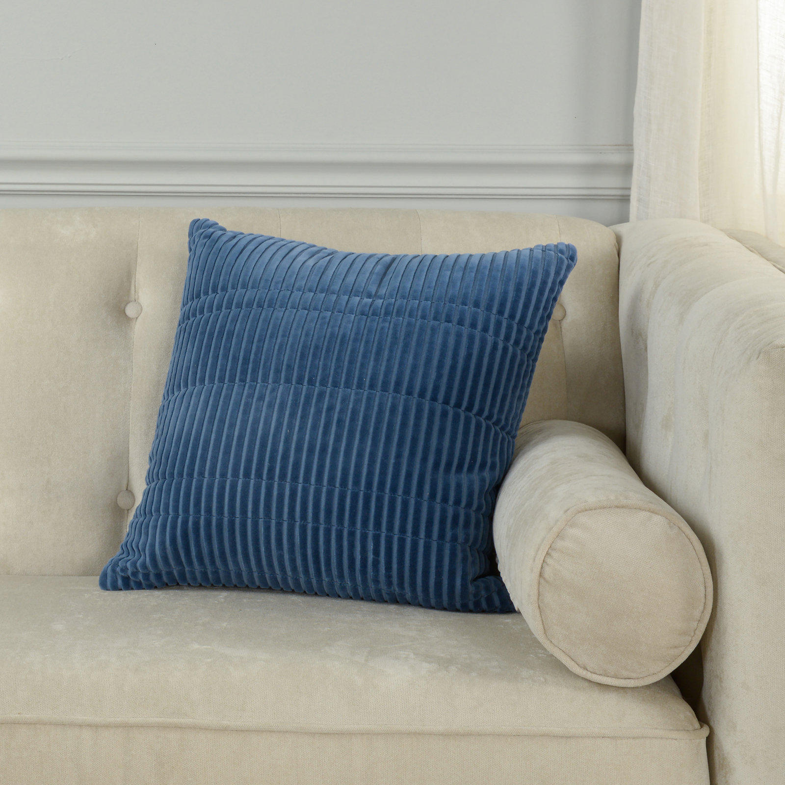 100% Cotton Throw Pillow, Blue, Down Alternative