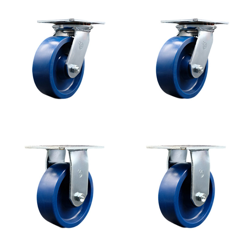 4 Piece Solid Poly Caster Set with Ball Bearings 2 Swivel 2 Rigid