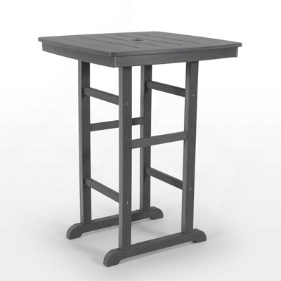 HDPE Bar-Height Outdoor Patio Pub Table, 31.1" Square High Top Bistro Table With Umbrella Hole, Weather-Resistant Slatted Top