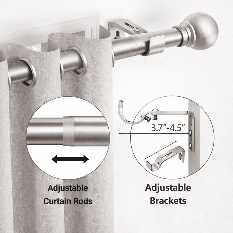 Premium-Quality Adjustable Plain Metal Curtain Rod for Heavy Room Darkening Panels (with Finials), 160cm - 300cm, Chrome