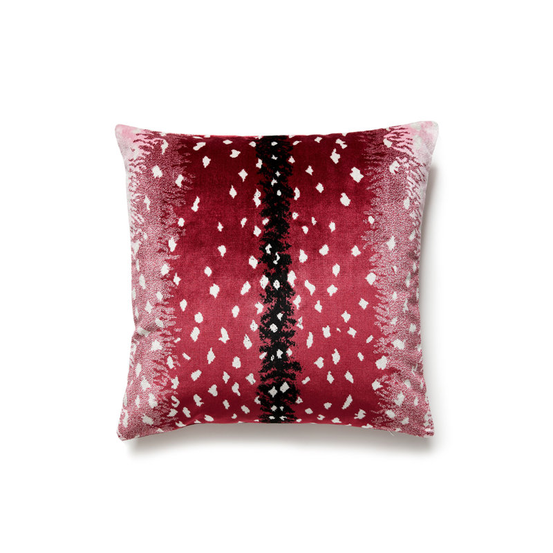 ANTELOPE / VELVET PILLOW, Rasberry/Black Animal Print, 22" H x 22" W, Square