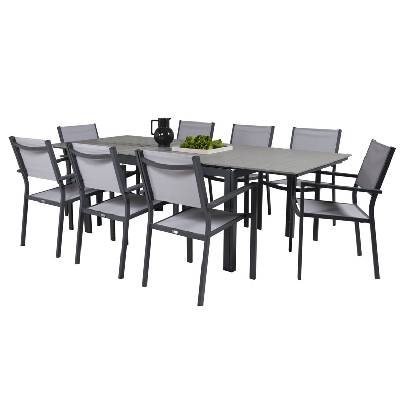 Faiyaz 8 - Person Patio Dining Set with Extendable Rectangular Table, Grey/Black