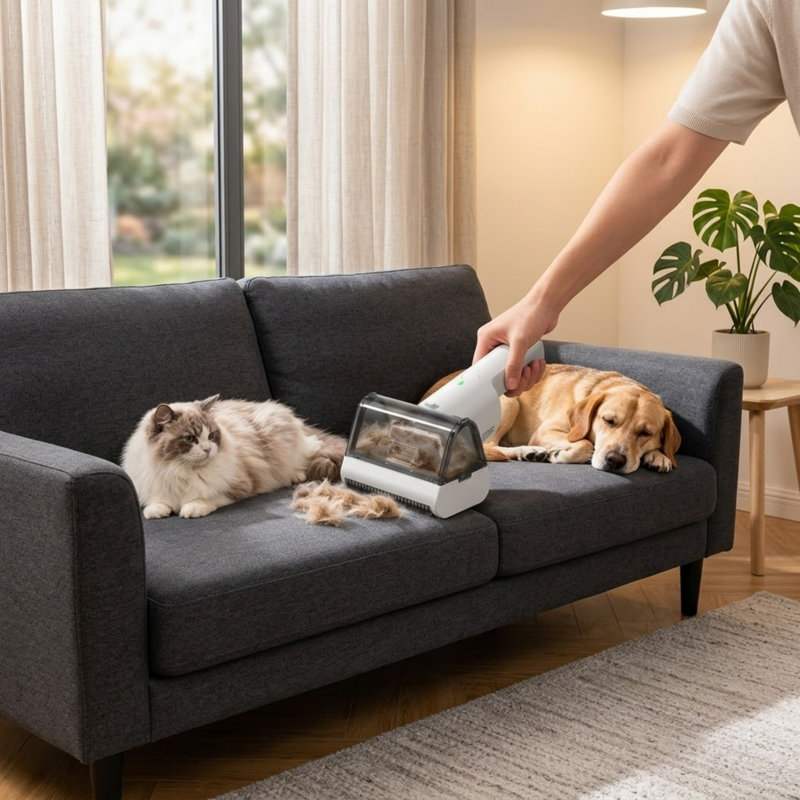 2025-Upgrade Electric Pet Hair Removal Tool with Vacuum & Lint Roller, Automatic Portable Hair Remover for Indoor/Outdoor Use, Cat Bed, Climbing Frame, Board, Carpet, Mats & Car Mats