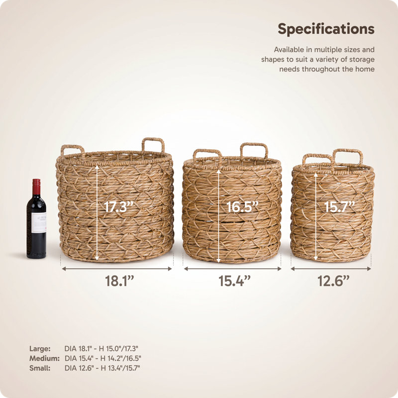 Panier de rangement décoratif et fonctionnel en jonc naturel tissé à la main avec poignées