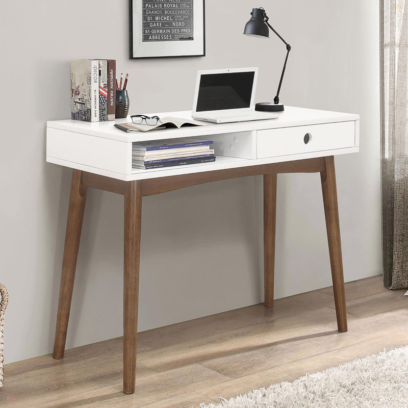 Bureau d'écriture à 1 tiroir blanc et noyer