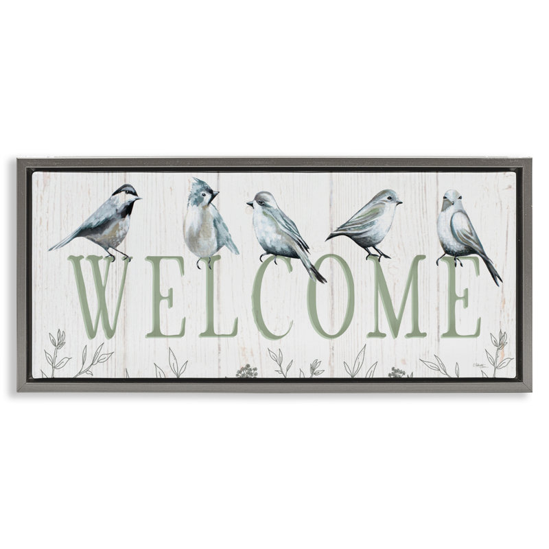 Cadre flottant délicat Welcome Birds, design par Elizabeth Tyndall, H 14 po x l 31 po, Cadre flottant gris lustré