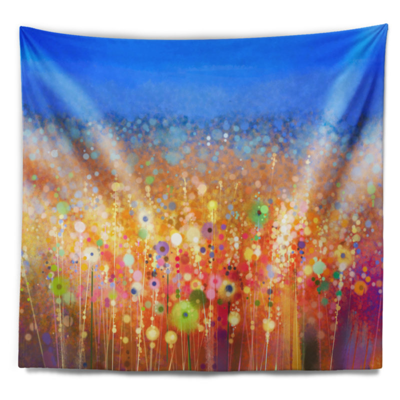 Tapisserie d'aquarelle abstraite de champ de fleurs, H 32 po x l 39 po
