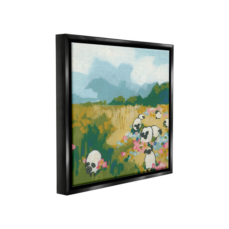 «Abstract Sheep & Flowers Floater Frame» par June Erica Vess sur, H 25 po x l 25 po, Cadre flottant noir de jais