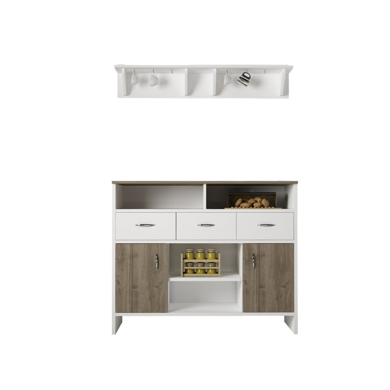 Buffet 3 tiroirs 47,24 po Denoncourt, Blanc / noyer