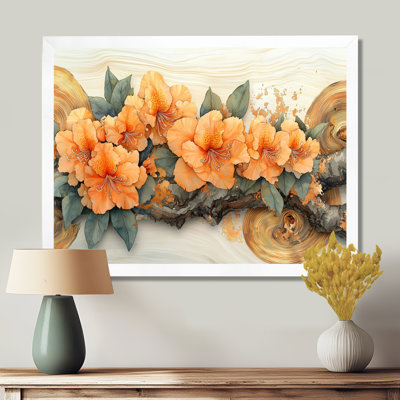 «Summer Rhododendron Flowers On A Wooden River I», reproduction d'art sur toile encadrée