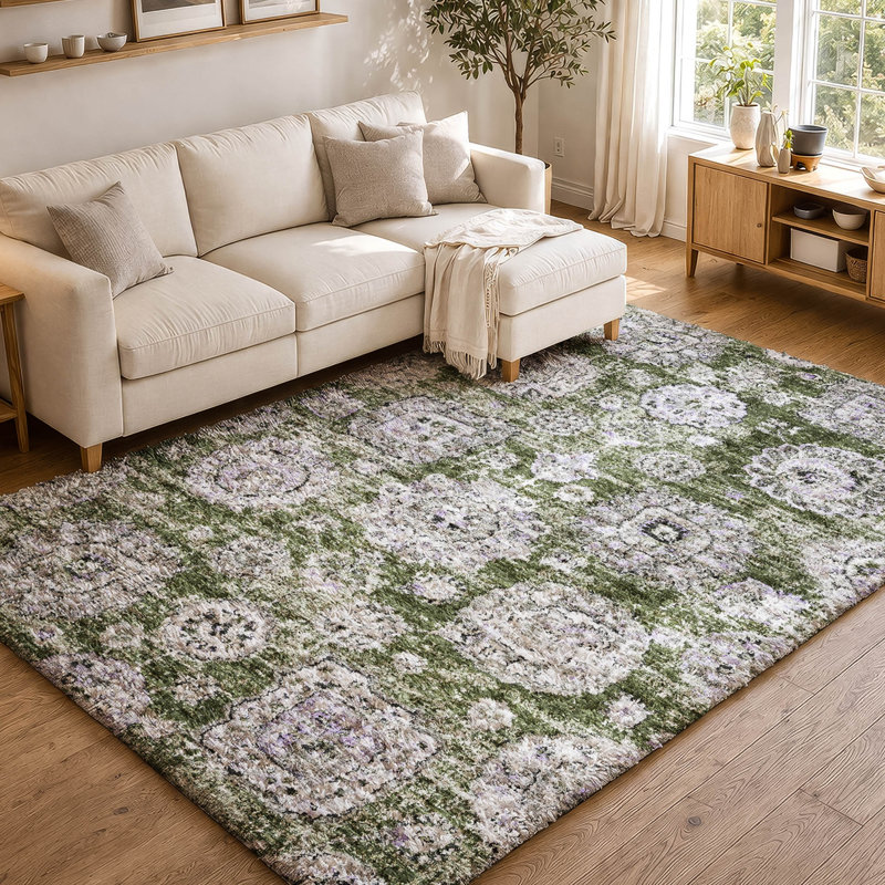 Tapis à poil long de qualité supérieure lavable à la machine ADS634, Olive, 8' x 10'