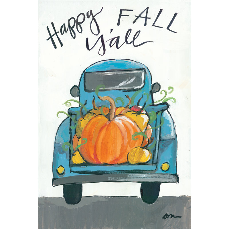 «Happy Fall Y'all Truck» par Jessica Mingo - impression sur toile tendue, Toile avec cadre blanc, Non, H 48 po x l 32 po