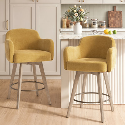 Chenille Upholstered Swivel Bar Stools with Arms