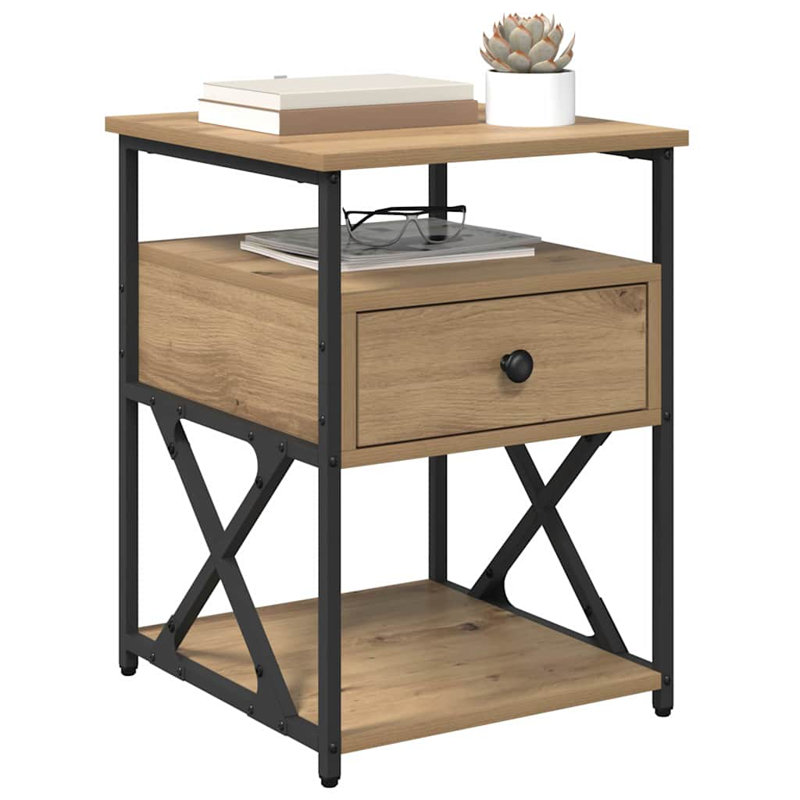 40cm W Manufactured Wood Bedside Table, Artisan Oak