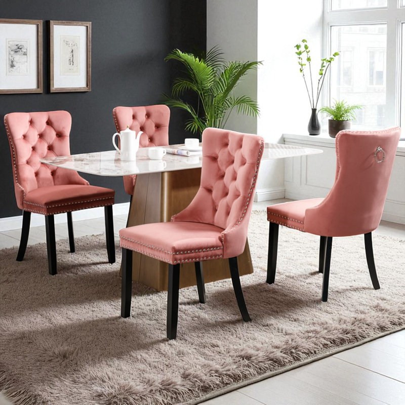 Chaises de salle à manger rembourrées Seita, 4, Rose, Noir