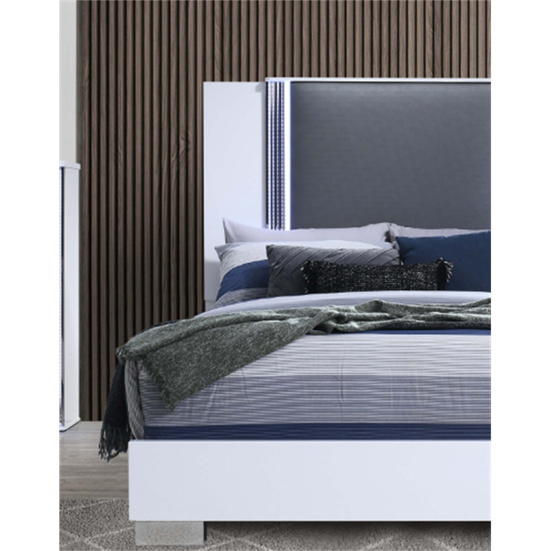 Lit lune lisse avec DEL, Blanc, Grand