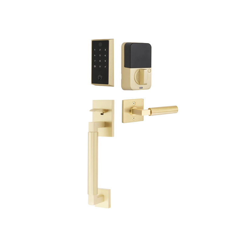 Ensemble de 2 entrées tactiles Emtek EMPowered avec poignée lisse Hercules et levier Hercules, à clé avec Bluetooth (LH)