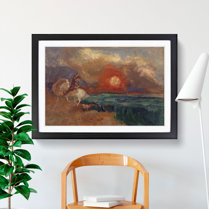 Saint George and the Dragon by Odilon Redon - Picture Frame Painting, 48cm H x 65cm W x 2cm D, Black Framed