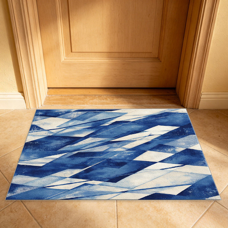 Blue White Abstract Geometric carpet-easy to clean, machine-washable, soft and comfortable; suitable for door mats, kitchens, living rooms, bedrooms, corridors, and laundry areas. Easy to clean, durable carpet for home decoration.