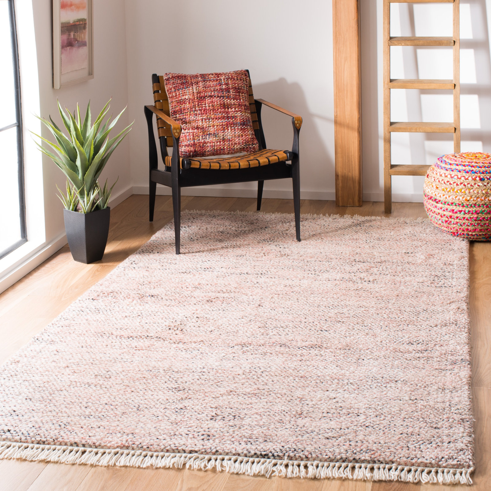 Wyly Beige Gray Hand-Knotted Wool Rug, Rectangle 5' x 8'