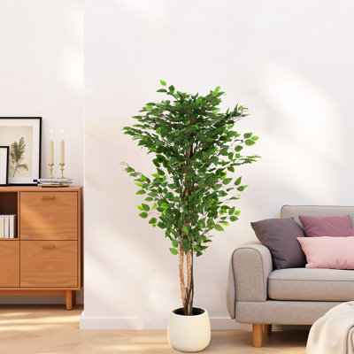 Arbre artificiel de 63 pouces avec pot, Simulation réaliste et conception pré-mise en pot, Peu d'entretien, Verdure intérieure personnalisable, Assemblage inclus Feuillage abondant de 63 po, en panier ou en pot,