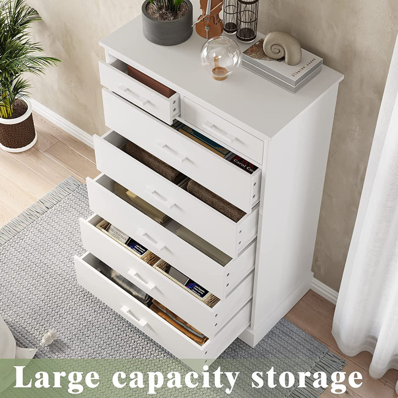 White Tall 7-Drawer Wood Storage Dresser