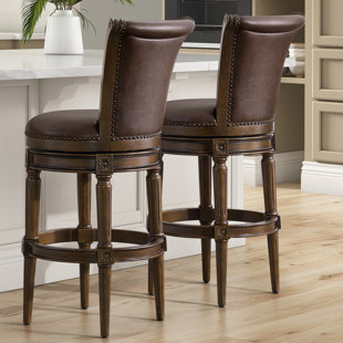  Runyan Counter Stool, Dark Walnut, Vintage Brown Vegan Leather, Set of 2 (Set of 2)