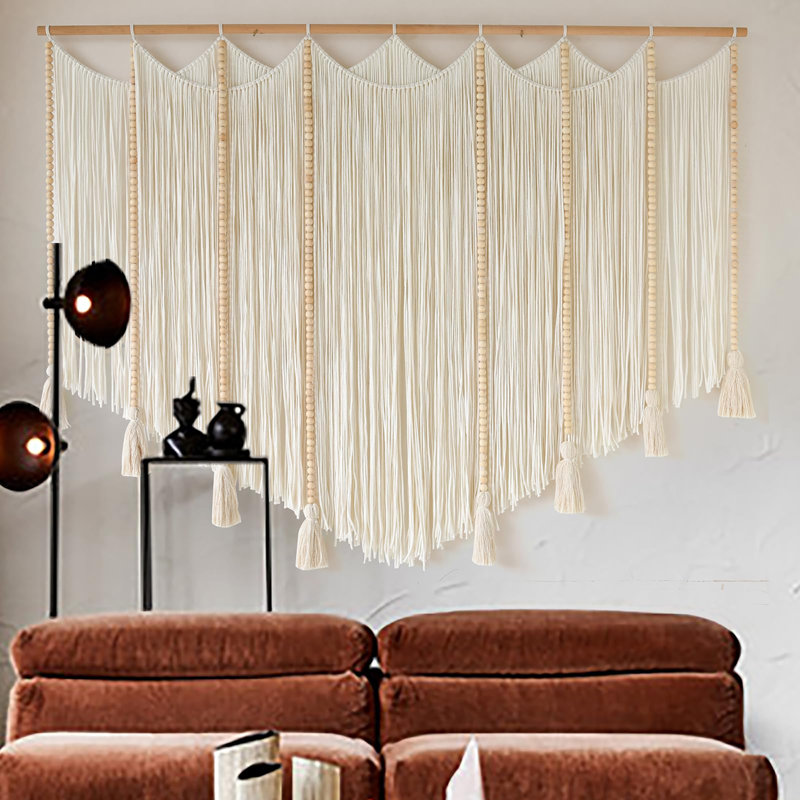 Macrame Wall Hanging White Beads Boho Wall Decor