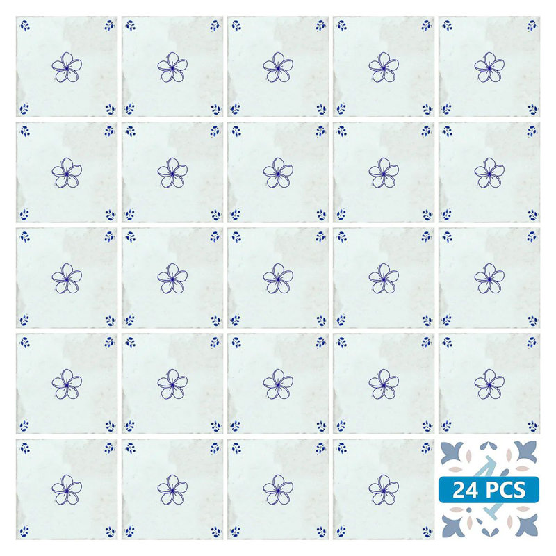 Carreau de mosaïque floral auto-adhésif en vinyle 4 po x 4 po