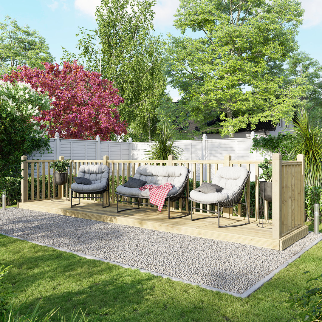 Power Wooden Decking Kit - Handrails on Three Sides (1.2m x 6m)
