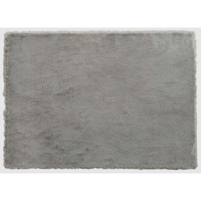 Tapis gris à poil long fabriqué à la main Verdie, 4 pi x 6 pi