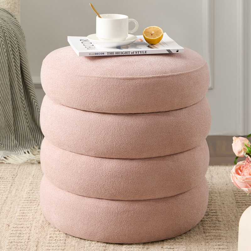 Round Storage Ottoman Boucle Ottoman with Storage Removable Set of 2, Pink