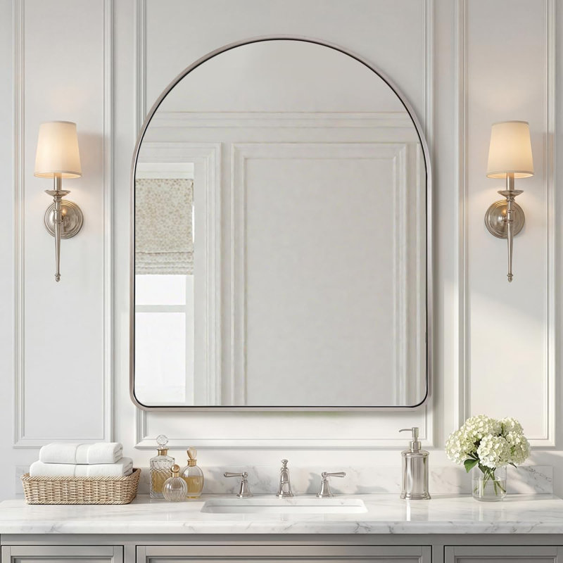 Miroir de salle de bain Malisa Cadre épais en acier inoxydable, Nickel brossé, 30" x 24"