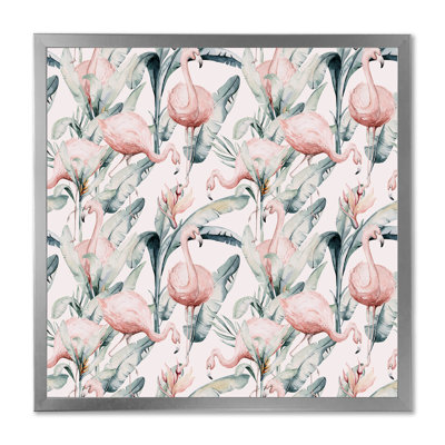 24_Feuilles tropicales avec flamant rose - impression d'art sur toile tropicale