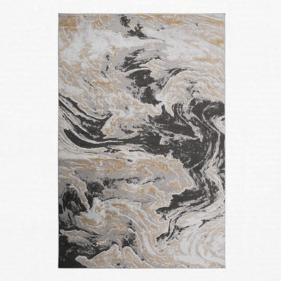 Area Rug Synthetic Fiber Stain Resistant Non-Shedding Abstract Grey Medium Pile 5' x 7'