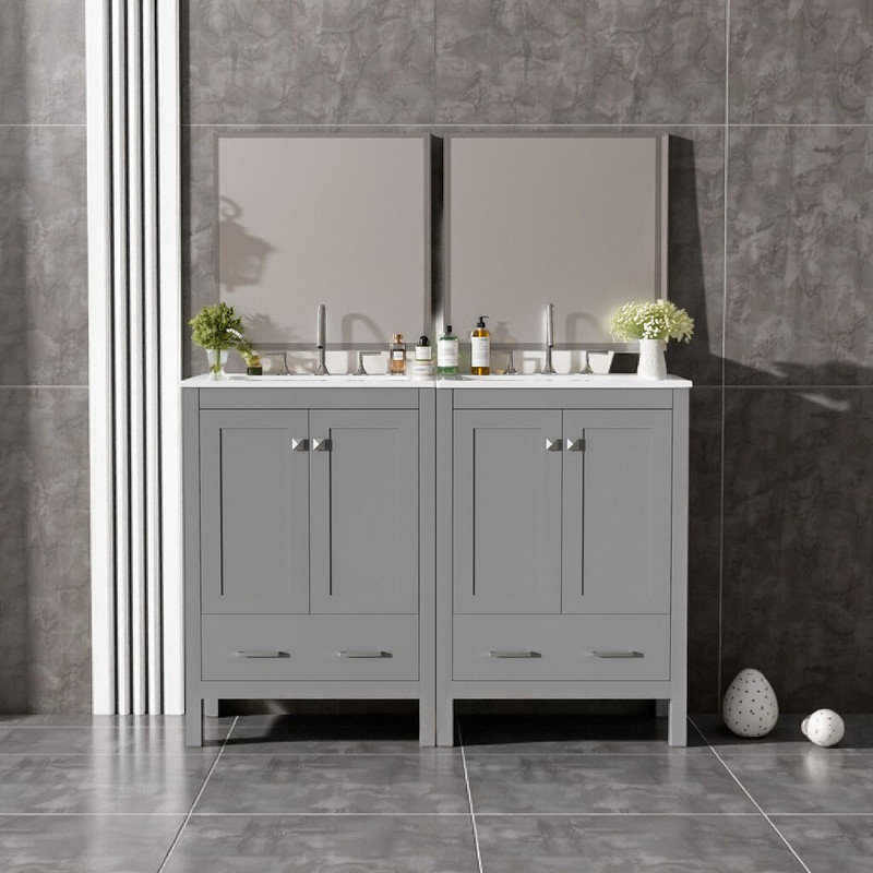 Ensemble de meuble-lavabo autoportant 48 po avec rangement et portes à fermeture en douceur 48 po, Gris