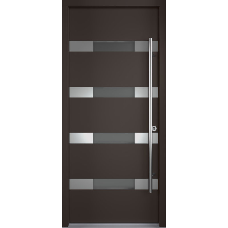 Porte d'entrée en acier pré-suspendue, Noir, Côté droit