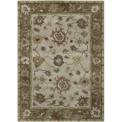 Bartz Authentic Hand-Tufted Handmade Cream, Olive-Brown & Rust Traditional Oushak Floral Wool Area Rug