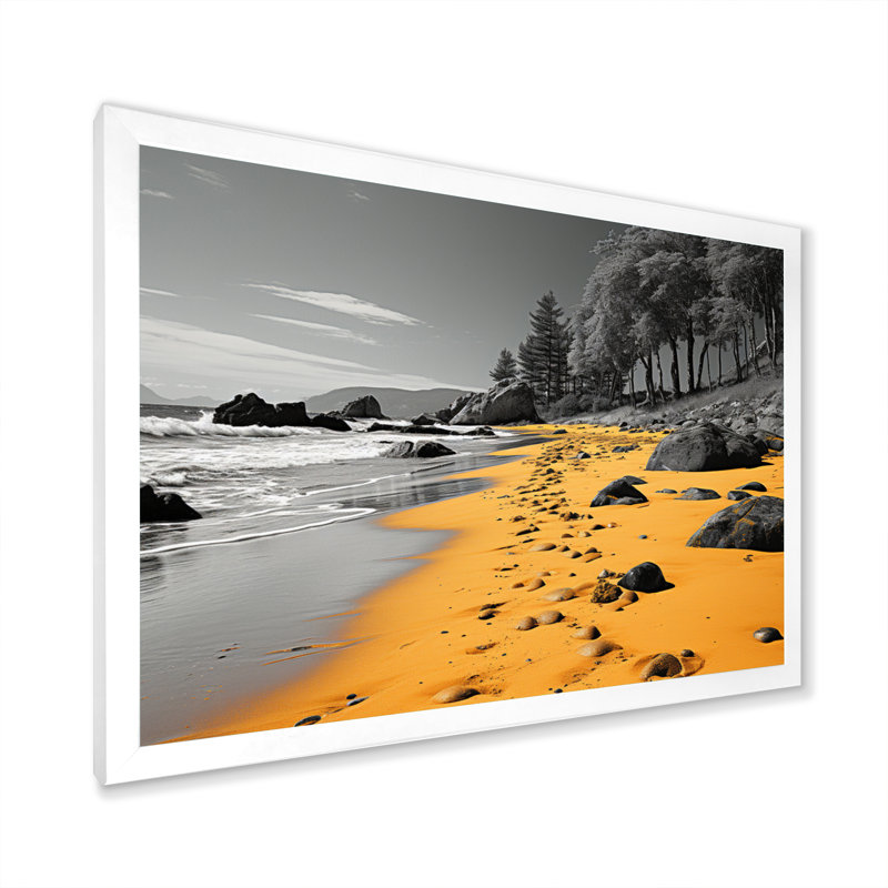 Plage de sable jaune - imprimé, H 16 po x l 32 po x P 1 po, Cadre photo blanc