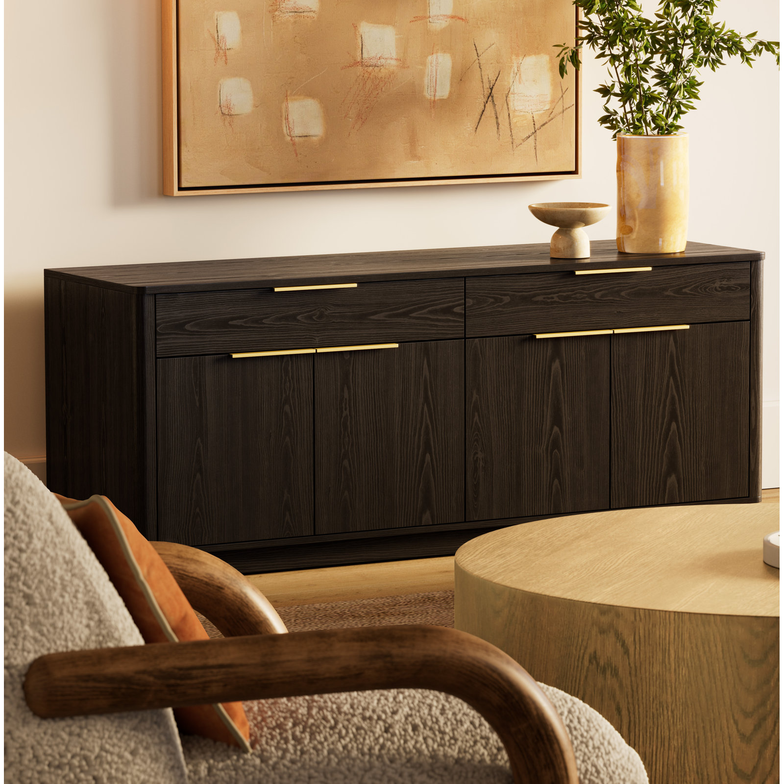 Tahani 60" Iron Oak TV Stand, Black