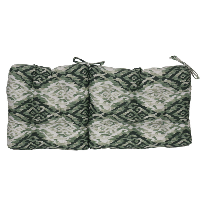 Outdoor Tufted Seat/Back Chair Cushion, Green/Lakat Mineral Abstract, 18" W x 18" D