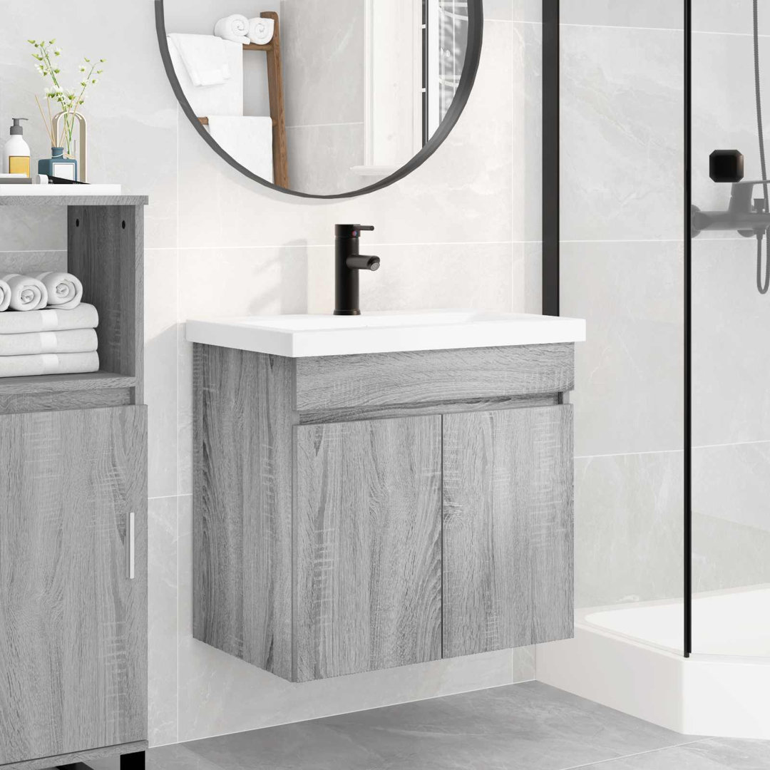 Bathroom Vanity Unit With Tap Engineered Wood And Ceramic Modern Sink
