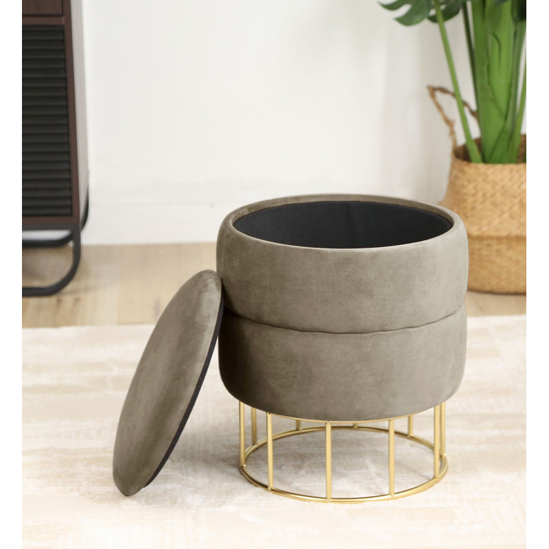 Adlei 37cm Wide Velvet Tufted Circle Pouf Ottoman with Storage